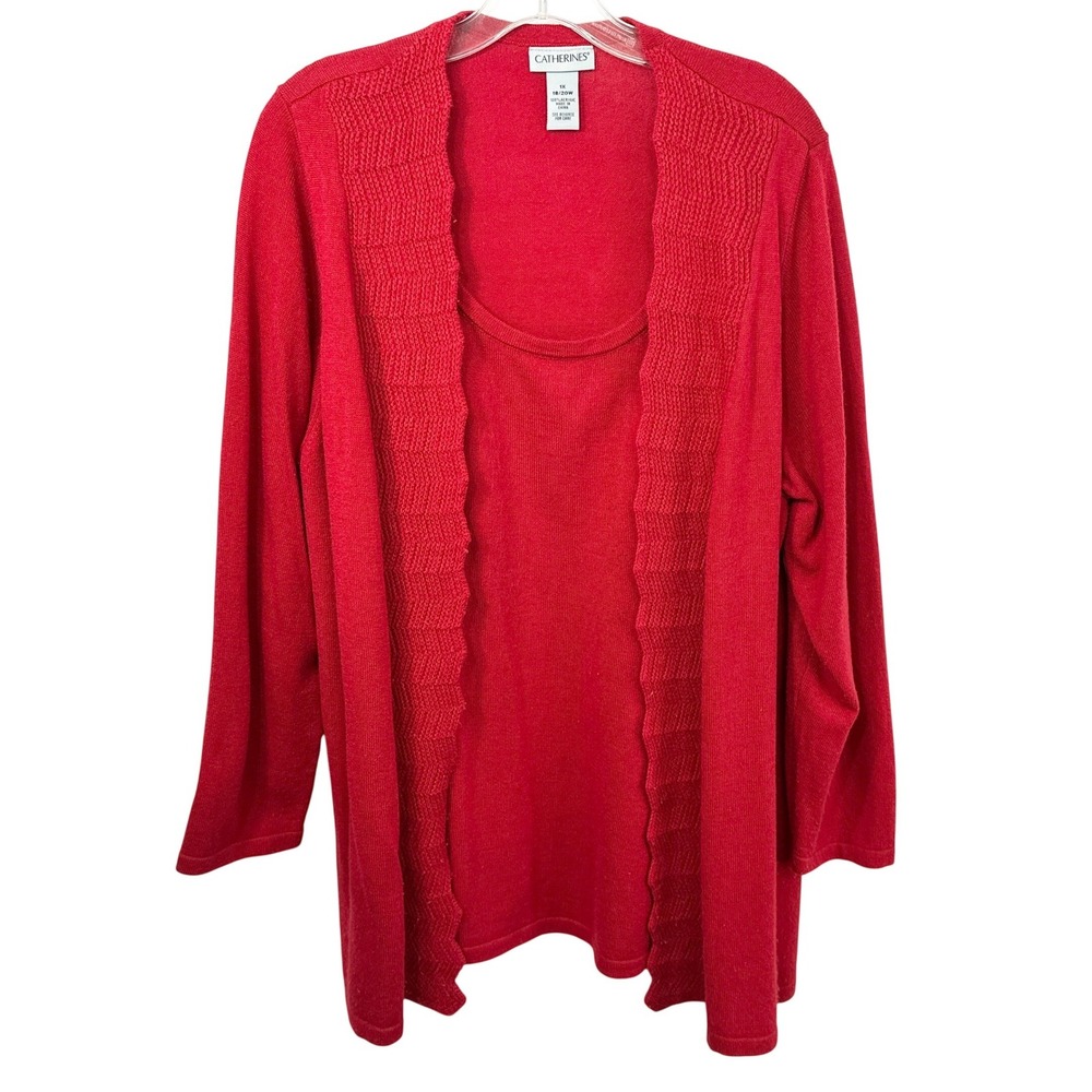 Catherines Plus Size 18/20W Sweater 1X Red Knit Pullover Holiday Office 793